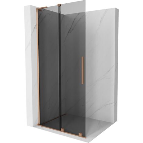 Mexen Velar L paroi de douche coulissante Walk-in 110 x 200 cm, graphite 8 mm, cuivre brossé - 871-110-003-43-65