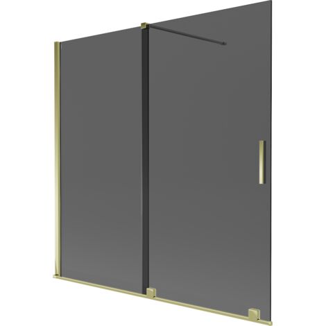 Mexen Velar mampara de ba帽era 2 hojas correderas 160 x 150 cm, grafito, dorado - 896-160-000-41-50