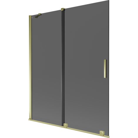 Mexen Velar mampara de ba帽o de 2 hojas correderas 140 x 150 cm, grafito, dorado - 896-140-000-41-50