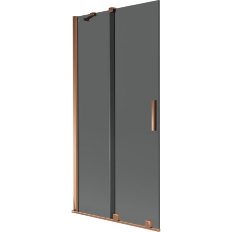 Mexen Velar mampara de ducha de 2 paneles correderos 95 x 150 cm, grafito, oro rosa - 896-095-000-41-60