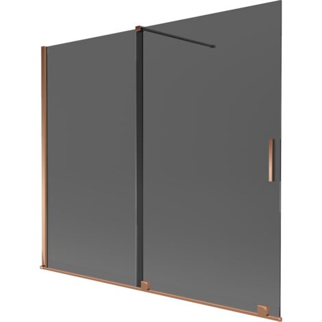 Mexen Velar paratia per vasca 2-ante scorrevole 180 x 150 cm, grafite, oro rosa - 896-180-000-41-60