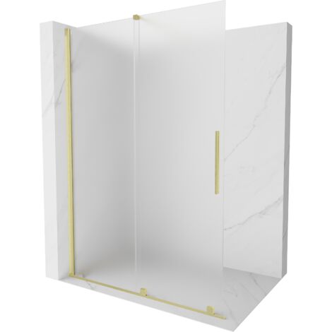 Mexen Velar parete doccia scorrevole Walk-in 140 x 200 cm, brinata 8 mm, oro spazzolato - 871-140-000-33-55