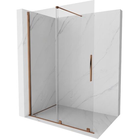 Mexen Velar paroi de douche pliante Walk-in 130 x 200 cm, transparente 8 mm, or rose - 871-130-000-03-60