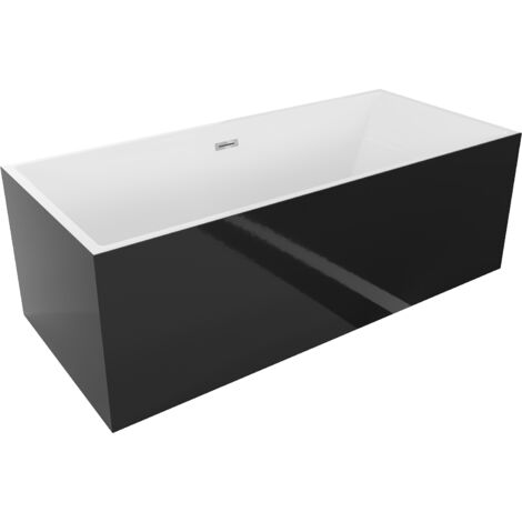 Mexen Vigo ba帽era exenta 178,5 x 80 cm, blanca/negra, rebosadero cromado - 51251788075-01