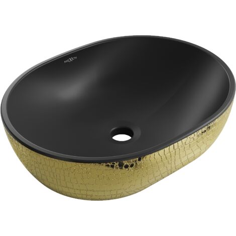 Mexen Viki Aufsatzwaschbecken 48 x 35 cm, schwarz matt/Gold Schuppenmuster - 21054878