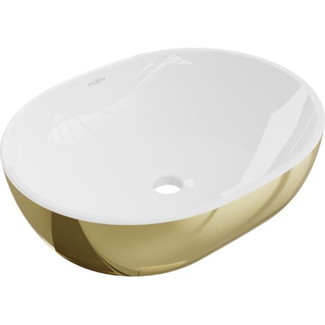 Mexen Viki Aufsatzwaschbecken 48 x 35 cm, Weiß/Gold - 21054806