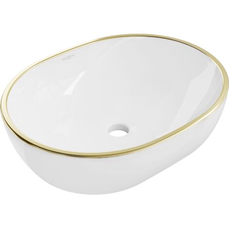 Mexen Viki lavabo da appoggio 48 x 35 cm, bianco/oro bordo - 21054805