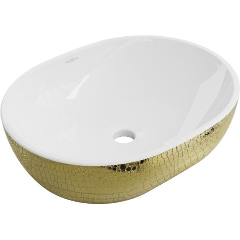 Mexen Viki lavabo sobre encimera 48 x 35 cm, blanco/dorado patr贸n de escamas - 21054808