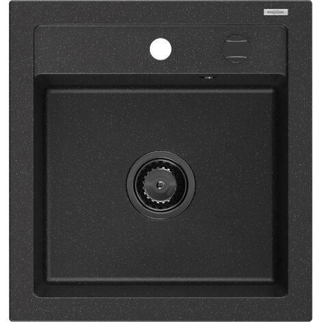Mexen Vito 1-Becken-Granit-Spüle 520 x 490 mm, Schwarz/Silbermetallic, Siphon Schwarz - 6503521000-7