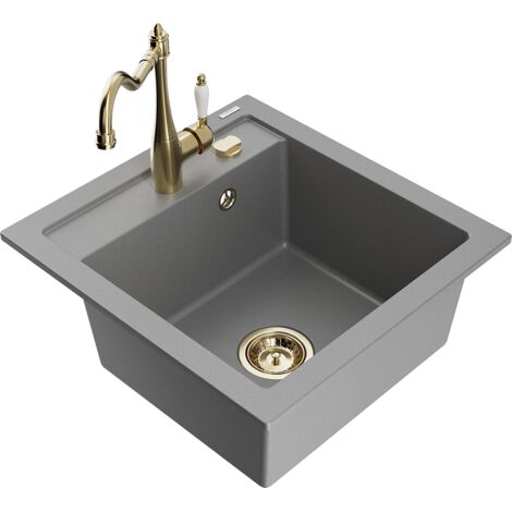 Mexen Vito 1-Becken-Granit-Spüle mit Mischbatterie Carla, Grau - 6503-71-670700-50