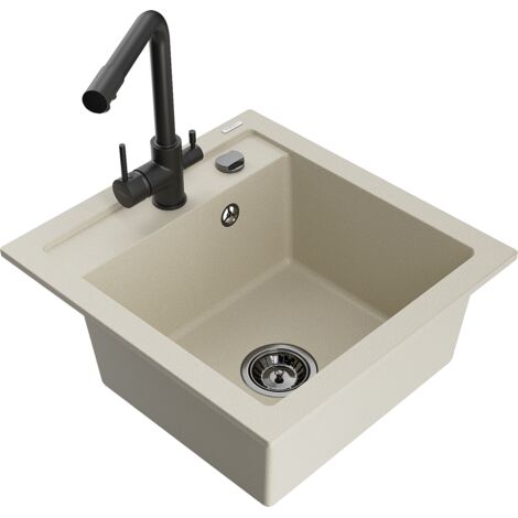 Mexen Vito 1-Becken-Granit-Spüle mit Mischbatterie Duero, Beige - 6503-69-671600-70