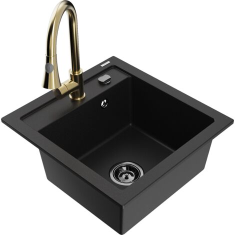 Mexen Vito 1-Becken-Granit-Spüle mit Mischbatterie Elia, Schwarz - 6503-77-670101-50-B