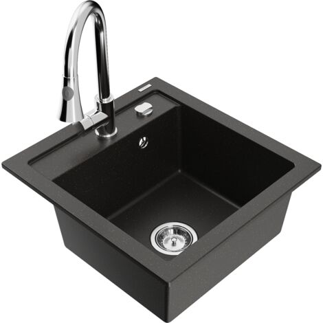 Mexen Vito 1-Becken-Granit-Spüle mit Mischbatterie Elia, Schwarz/Gold metallisch - 6503-75-670101-00
