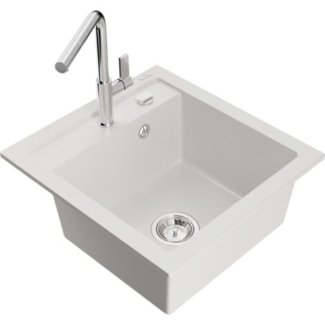 Mexen Vito 1-Becken-Granit-Spüle mit Mischbatterie Flora, Weiß - 6503-20-670401-00
