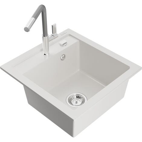 Mexen Vito 1-Becken-Granit-Spüle mit Mischbatterie Flora, Weiß - 6503-20-670401-06