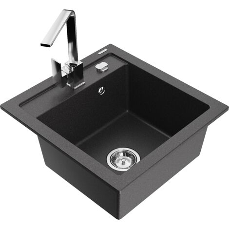 Mexen Vito 1-Becken-Granit-Spüle mit Mischbatterie Rita, Schwarz gesprenkelt - 6503-76-670300-00