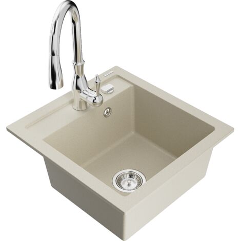 Mexen Vito 1-Becken-Granit-Spüle mit Mischbatterie Savita, Beige - 6503-69-672601-00
