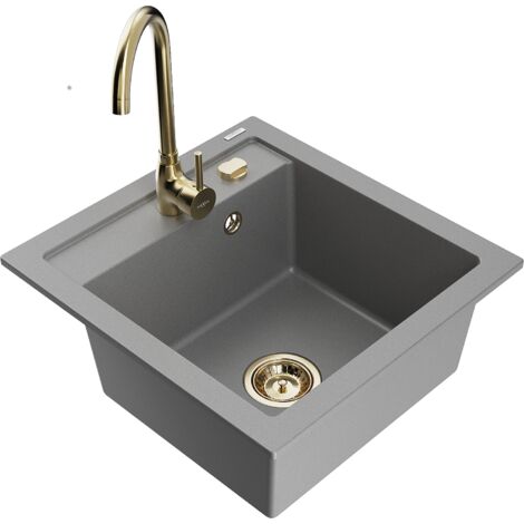 Mexen Vito 1-Becken-Granit-Spüle mit Mischbatterie Telma, Grau - 6503-71-670200-50