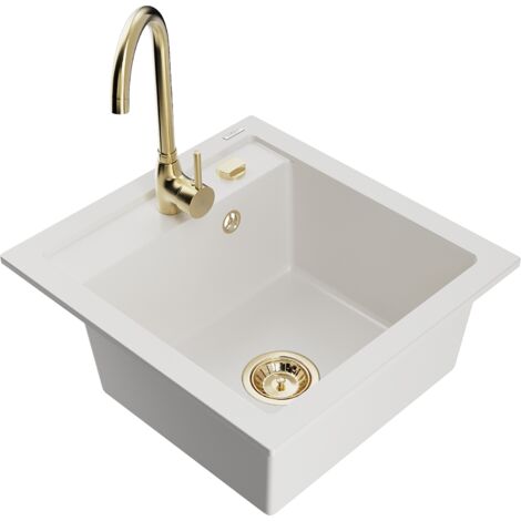 Mexen Vito 1-Becken-Granit-Spüle mit Mischbatterie Telma, Weiß - 6503-20-670200-50