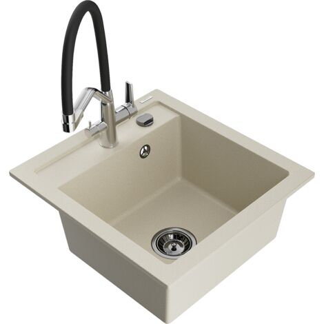 Mexen Vito 1-Becken-Granitspüle mit Mischbatterie Duo, Beige - 6503-69-671701-07-B