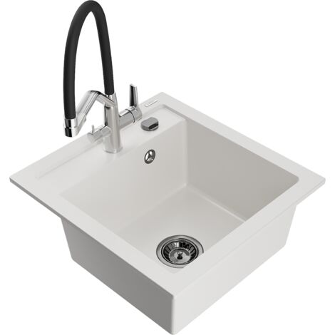 Mexen Vito 1-Becken-Granitspüle mit Mischbatterie Duo, Weiß - 6503-20-671701-07-B