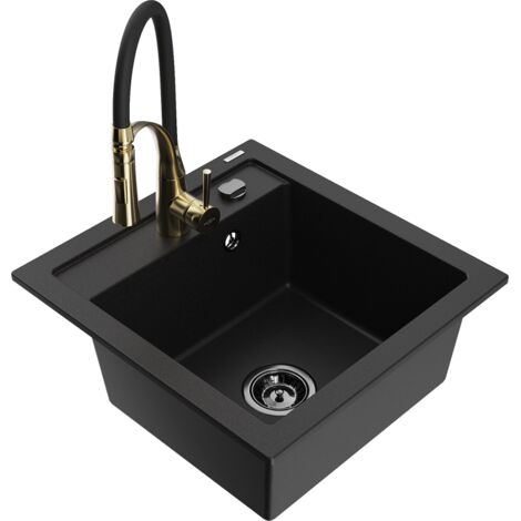 Mexen Vito évier de cuisine en granit 1 bac avec robinet Aster, noir - 6503-77-73450-57-B