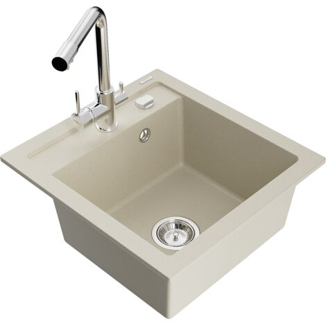 Mexen Vito évier de cuisine en granit 1 bac avec robinet Duero, beige - 6503-69-671600-00