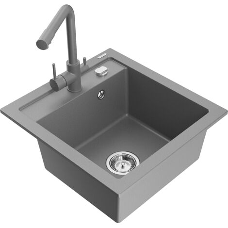 Mexen Vito évier en granit 1 bac avec robinet de cuisine Duero, gris - 6503-71-671600-71