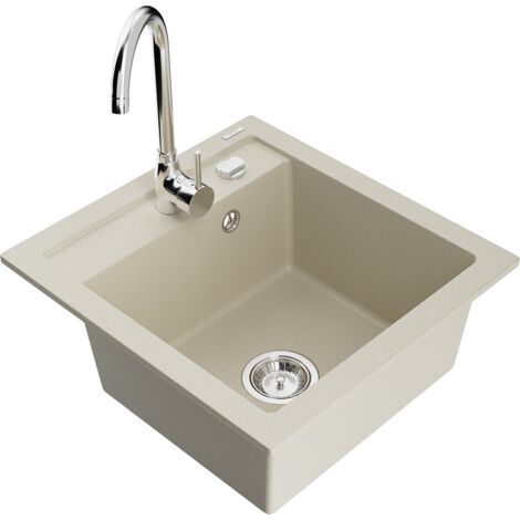Mexen Vito évier en granit à 1 cuve avec robinet mélangeur Telma, Beige - 6503-69-670200-00