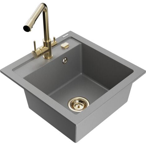 Mexen Vito évier granit 1-bac avec robinet de cuisine Duero, gris - 6503-71-671600-50