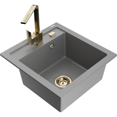 Mexen Vito fregadero de granito 1-cubeta con grifo de cocina Rita, gris - 6503-71-670300-50