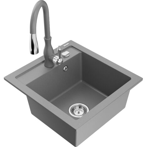 Mexen Vito fregadero de granito 1-cubeta con grifo de cocina Savita, gris - 6503-71-672601-71