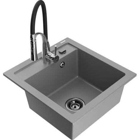 Mexen Vito fregadero de granito de 1 c谩mara con grifo de cocina Aster, gris - 6503-71-73450-07-B