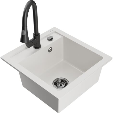 Mexen Vito fregadero de granito de 1 c谩mara con grifo de cocina Elia, blanco - 6503-20-670101-70
