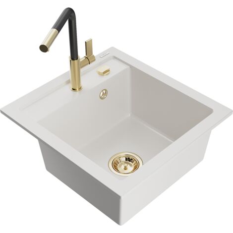 Mexen Vito fregadero de granito de 1 c谩mara con grifo de cocina Flora, blanco - 6503-20-670401-57-G