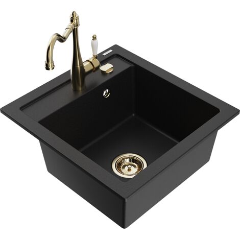 Mexen Vito fregadero de granito de 1 compartimento con grifo de cocina Carla, negro - 6503-77-670700-50