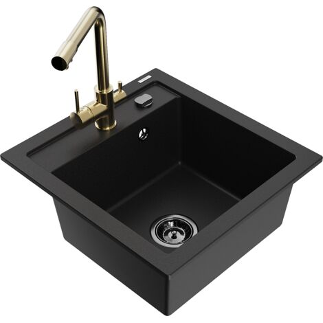 Mexen Vito fregadero de granito de 1 compartimento con grifo de cocina Duero, negro - 6503-77-671600-50-B