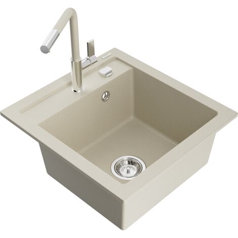 Mexen Vito fregadero de granito de 1 compartimento con grifo de cocina Flora, beige - 6503-69-670401-09