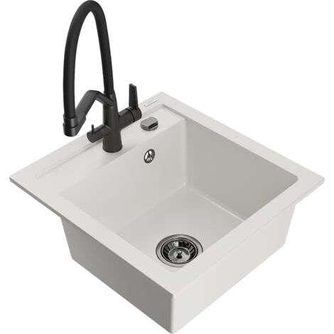 Mexen Vito fregadero de granito de 1 cuba con grifo de cocina Duo, blanco - 6503-20-671701-70-B