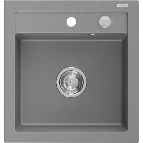 Mexen Vito fregadero de granito de 1 cubeta 520 x 490 mm, gris, sif贸n cromo - 6503521000-71