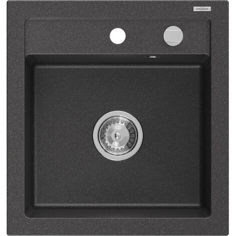 Mexen Vito fregadero de granito de 1 cubeta 520 x 490 mm, negro moteado, sif贸n cromado - 6503521000-76