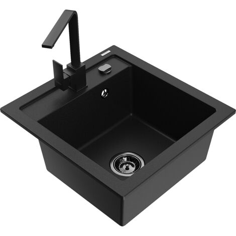 Mexen Vito fregadero de granito de 1 cubeta con grifo de cocina Rita, negro - 6503-77-670300-70-B