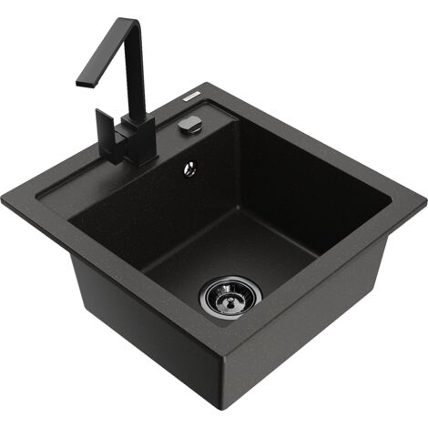 Mexen Vito fregadero de granito de 1 cubeta con grifo de cocina Rita, negro/oro met谩lico - 6503-75-670300-70-B