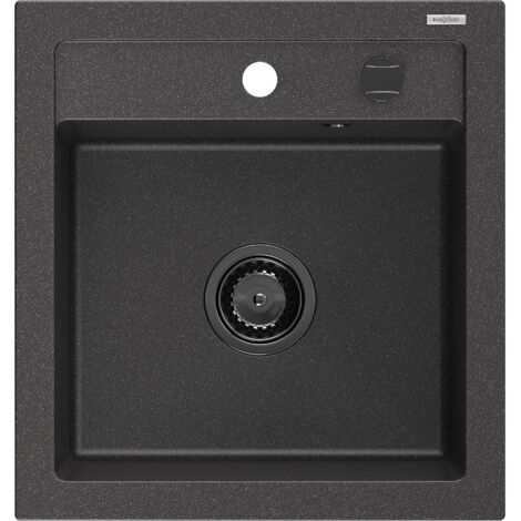Mexen Vito fregadero de granito de 1 seno 520 x 490 mm, negro moteado, sif贸n negro - 6503521000-76-B