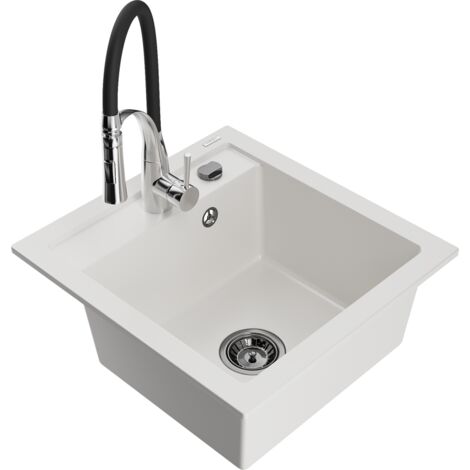 Mexen Vito fregadero de granito de 1 seno con grifo de cocina Aster, blanco - 6503-20-73450-07-B