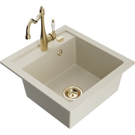 Mexen Vito fregadero de granito de 1 seno con grifo de cocina Carla, beige - 6503-69-670700-50