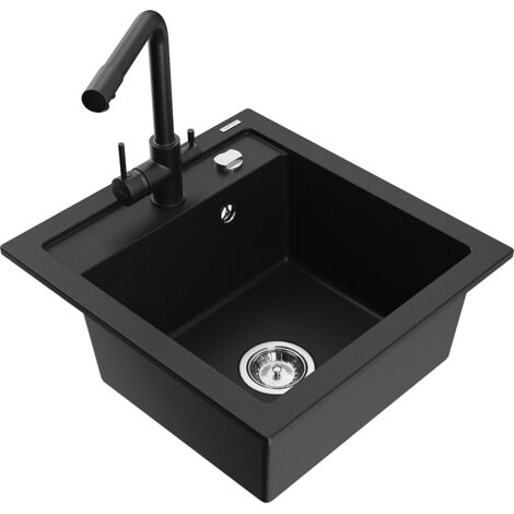 Mexen Vito fregadero de granito de 1 seno con grifo de cocina Duero, negro - 6503-77-671600-70