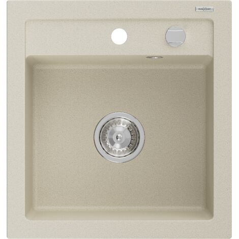 Mexen Vito lavello da cucina in granito a 1 vasca 520 x 490 mm, beige, sifone cromato - 6503521000-69