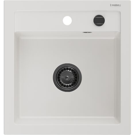 Mexen Vito lavello in granito 1-vasca 520 x 490 mm, bianco, sifone nero - 6503521000-20-B