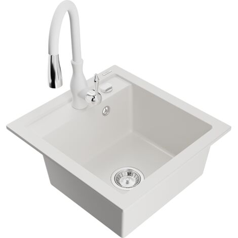 Mexen Vito lavello in granito 1-vasca con miscelatore da cucina Savita, bianco - 6503-20-672601-20